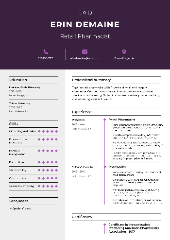 Retail Pharmacist Resume