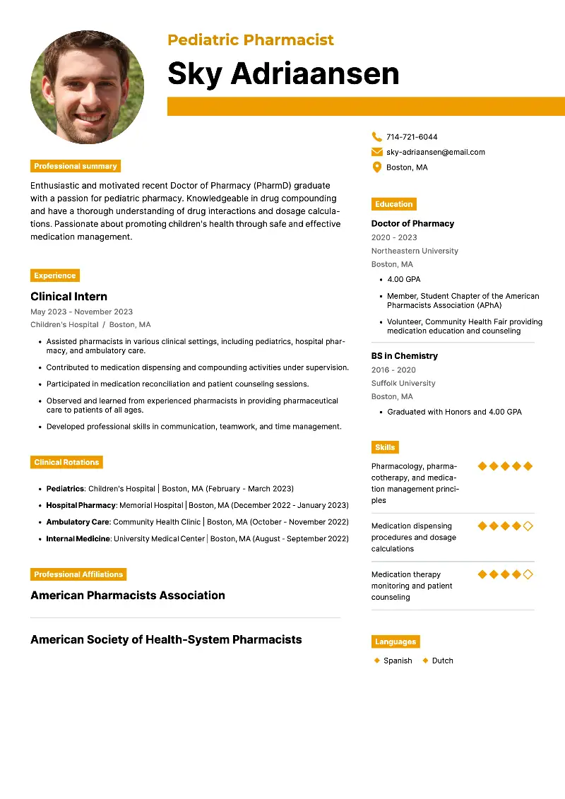 Pediatric Pharmacist Resume