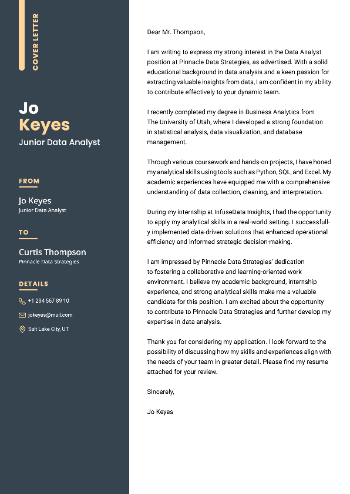 Junior Data Analyst Cover Letter