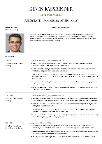 Associate Professor of Biology Resume Associate Professor of Biology Resume