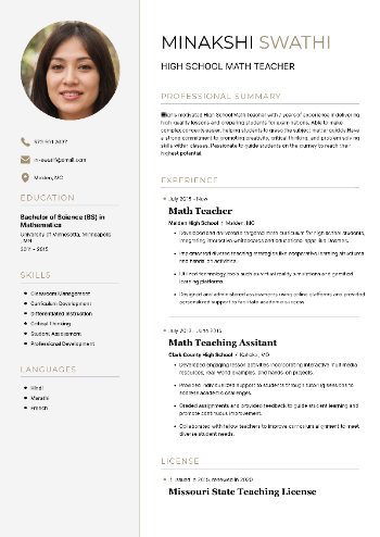 High School Math Teacher Resume High School Math Teacher Resume