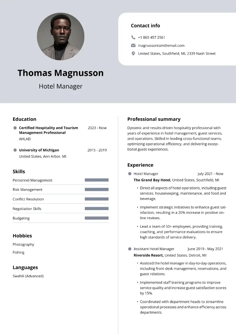 Hospitality Resume Examples, Tips & Guide 2024