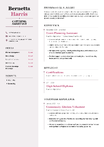 Catering Assistant Resume
