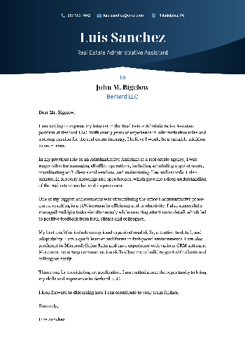 Real Estate Administrative Assistant Cover Letter Real Estate Administrative Assistant Cover Letter