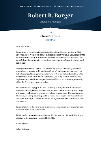 Operations Manager Cover Letter Sample Operations Manager Cover Letter Sample