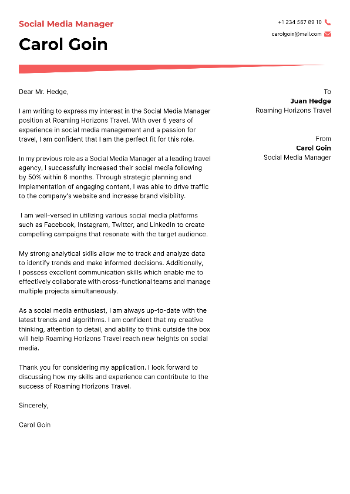 Social Media Manager Cover Letter Social Media Manager Cover Letter