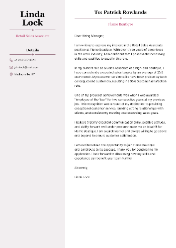 Retail Sales Associate Cover Letter