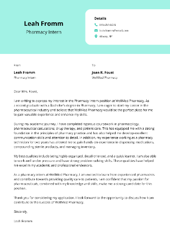 Pharmacy Intern Cover Letter