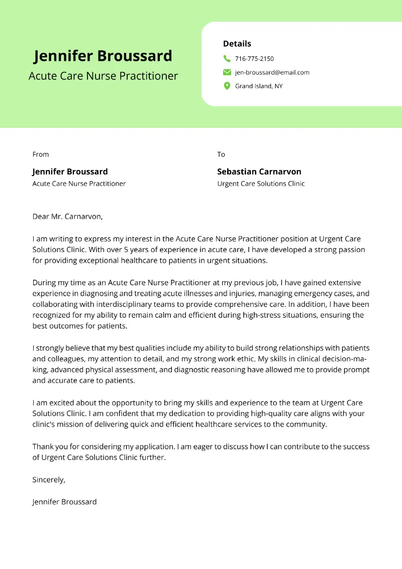 Acute Care Nurse Practitioner Cover Letter