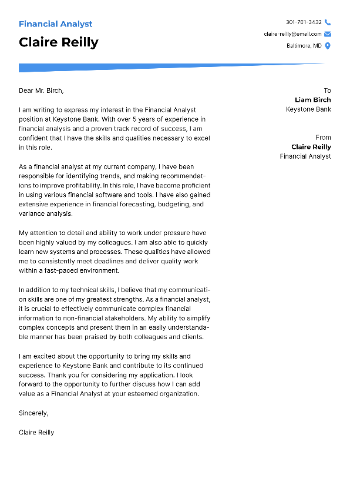 Financial Analyst Cover Letter Financial Analyst Cover Letter