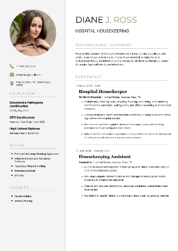 Hospital Housekeeping Resume Hospital Housekeeping Resume