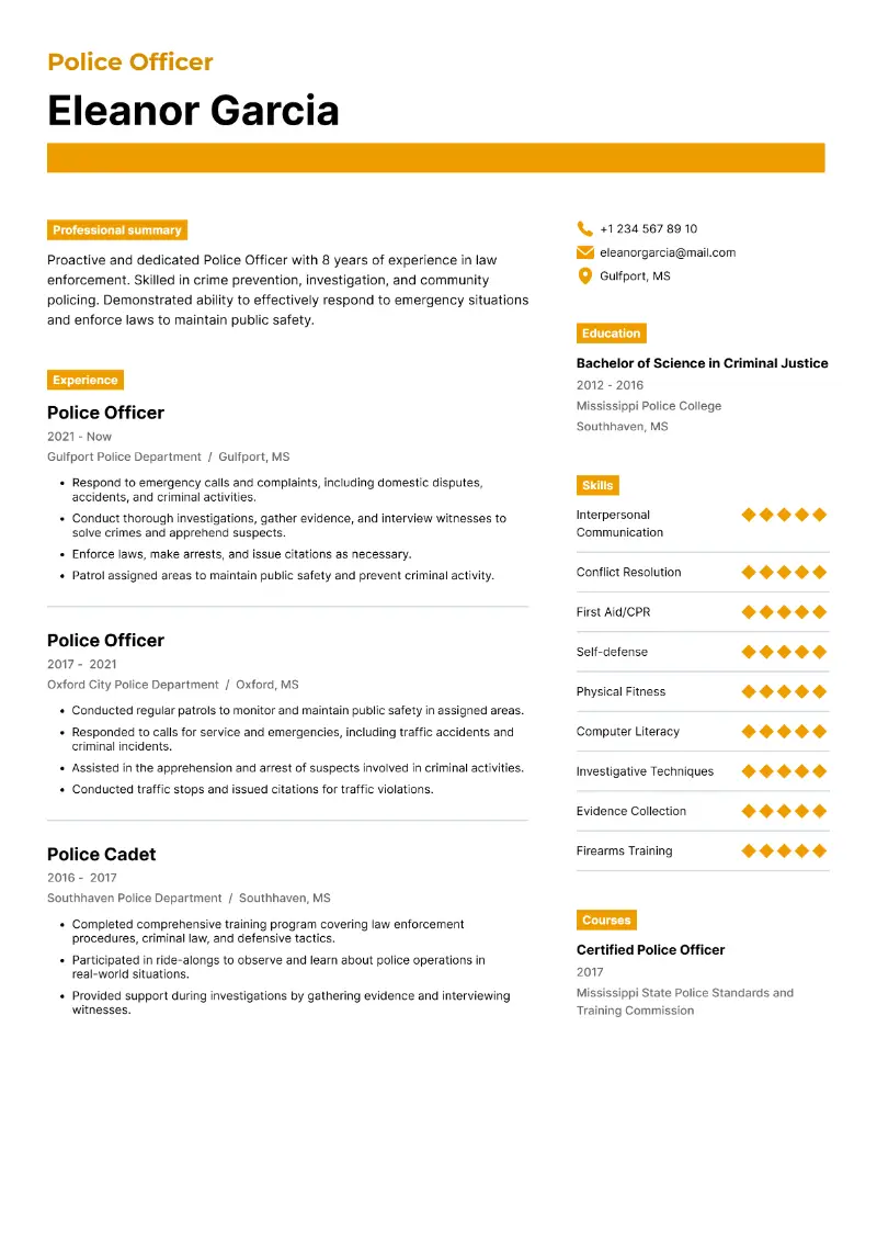 Police Officer Resume Police Officer Resume
