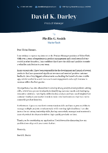 Product Manager Cover Letter Sample