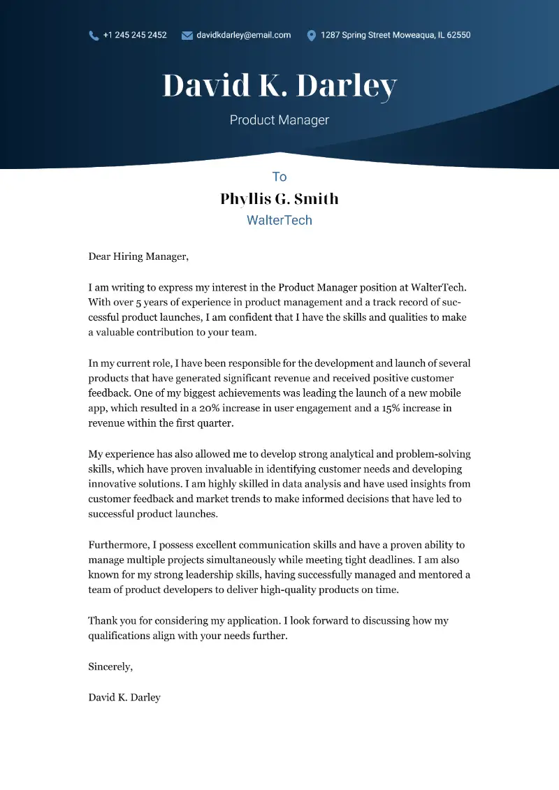 Product Manager Cover Letter Product Manager Cover Letter