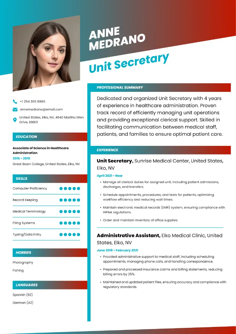 Unit Secretary Resume Unit Secretary Resume