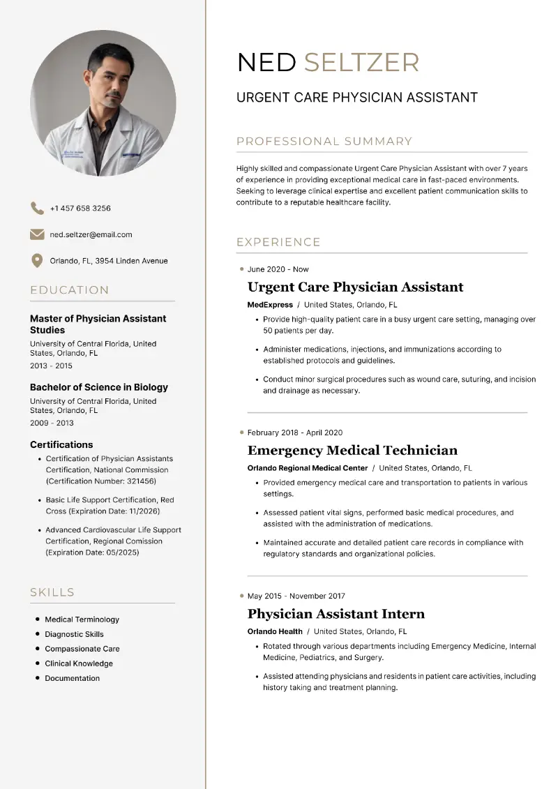 Urgent Care Physician Assistant Resume Urgent Care Physician Assistant Resume