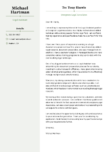 Legal Assistant Cover Letter Example Legal Assistant Cover Letter Example
