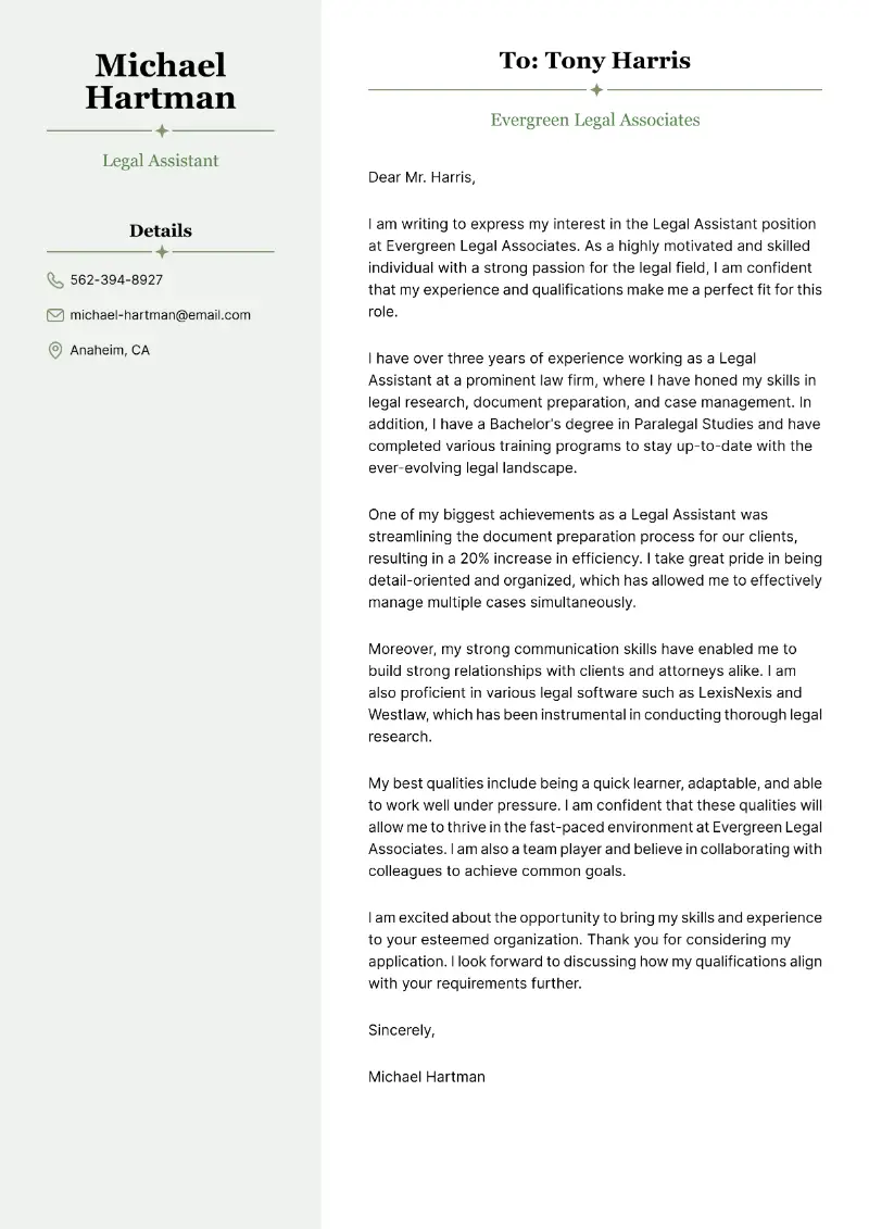 Legal Assistant Cover Letter Legal Assistant Cover Letter