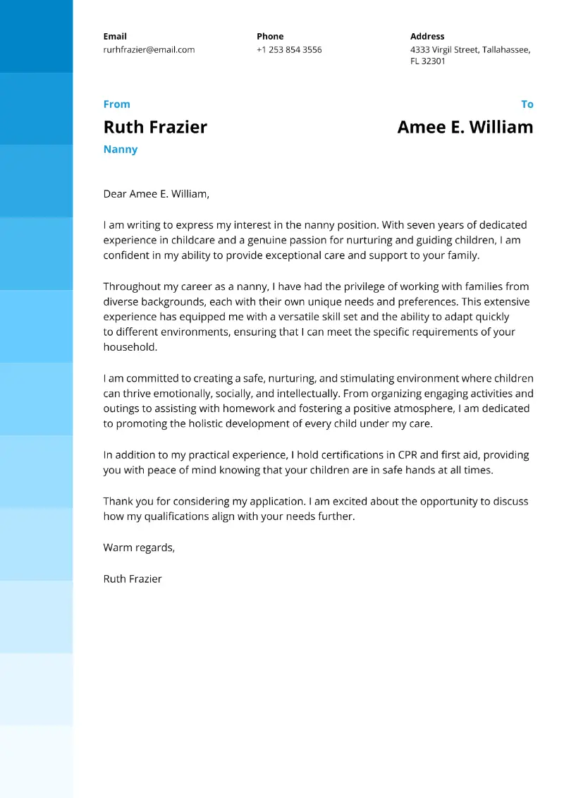 Nanny Cover Letter