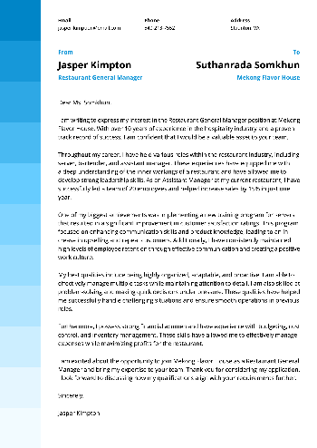 Restaurant General Manager Cover Letter Restaurant General Manager Cover Letter