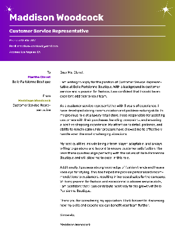 Customer Service Representative Cover Letter Example Customer Service Representative Cover Letter Example