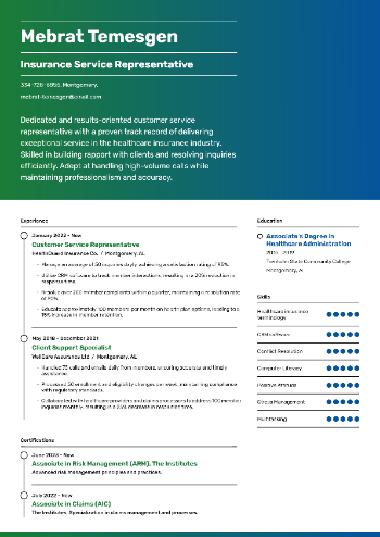 Insurance Service Representative Resume Insurance Service Representative Resume