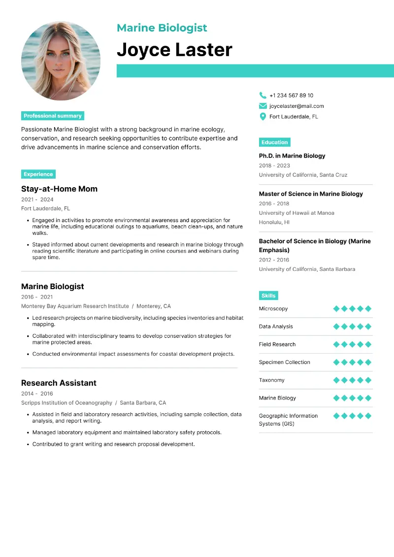 Marine Biologist Resume Marine Biologist Resume