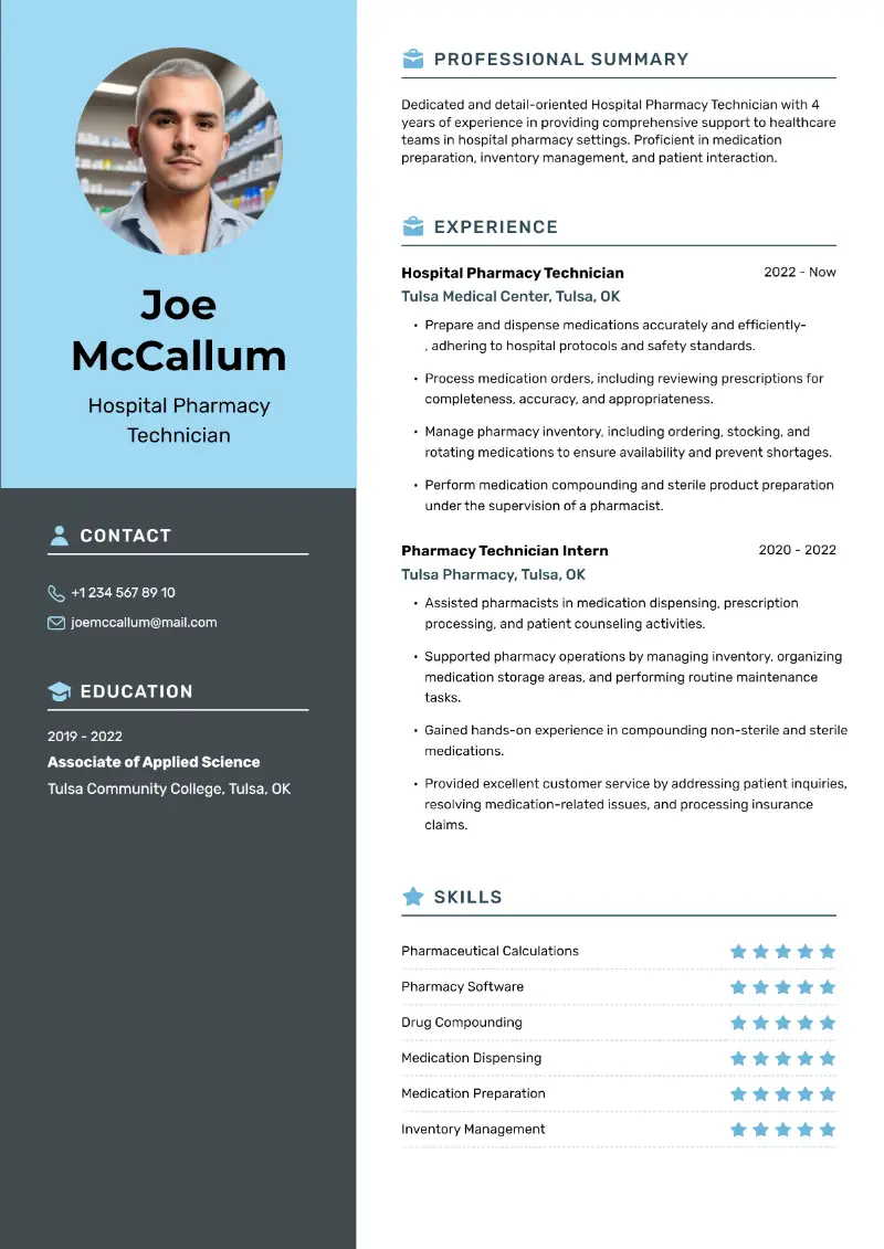 Hospital Pharmacy Technician Resume