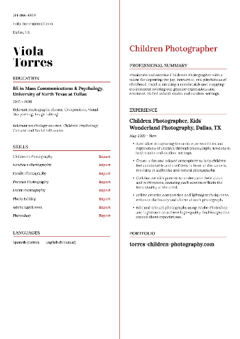 Children Photographer Resume Children Photographer Resume