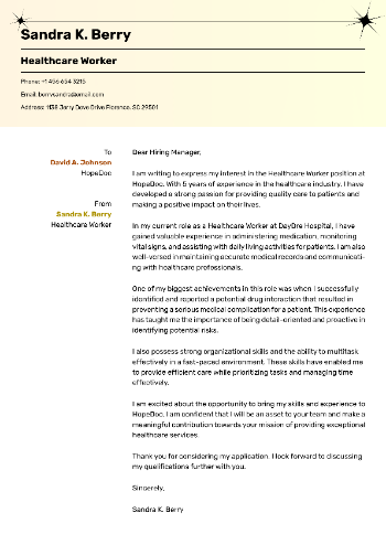 Healthcare Worker Cover Letter Healthcare Worker Cover Letter