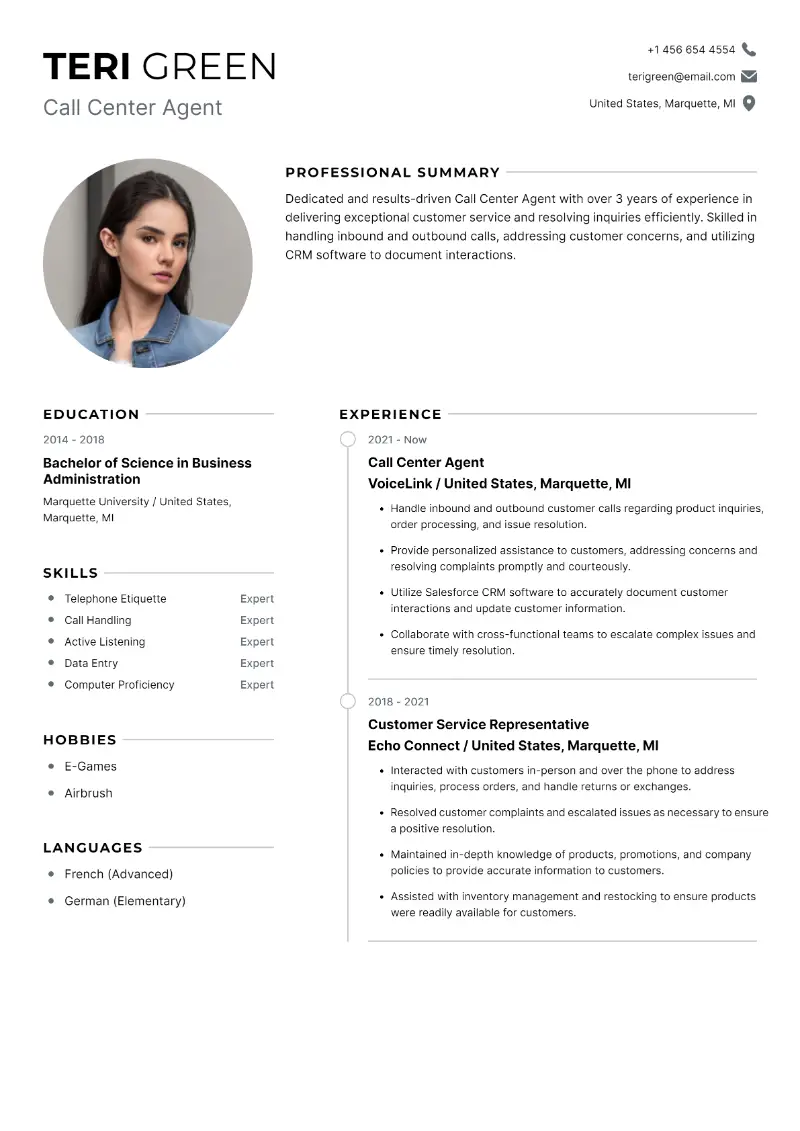 Call Center Agent Resume Call Center Agent Resume
