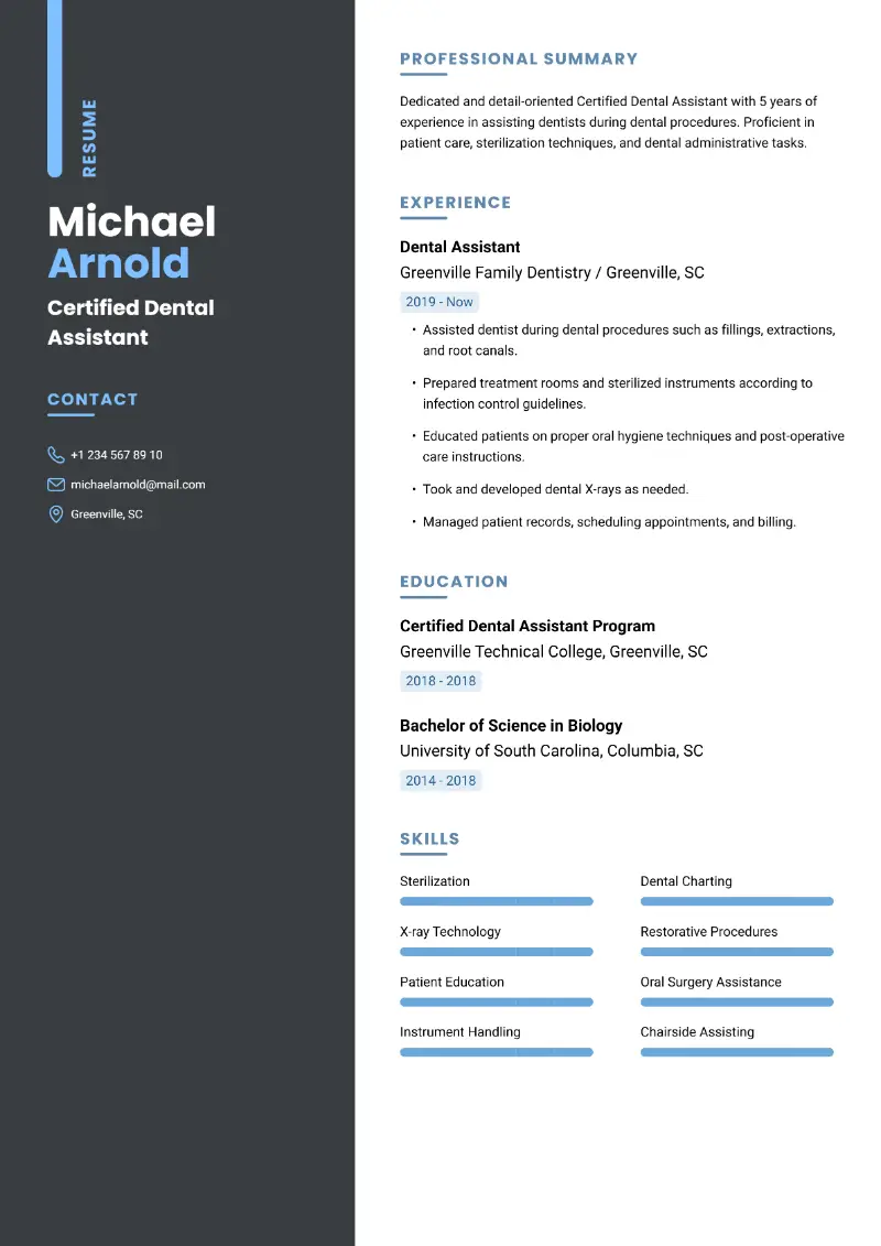 Certified Dental Assistant Resume
