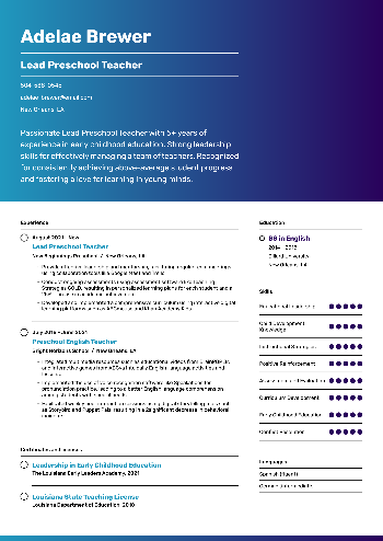 Lead Preschool Teacher Resume