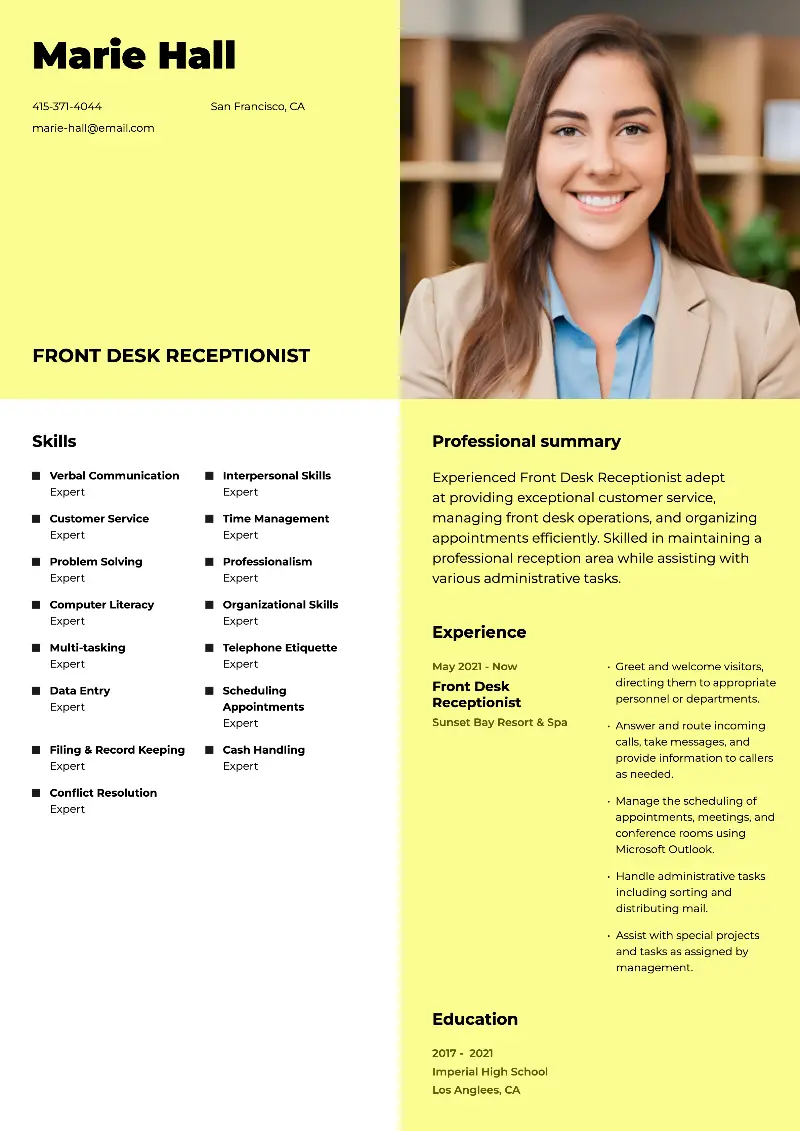 Front Desk Receptionist Resume Front Desk Receptionist Resume