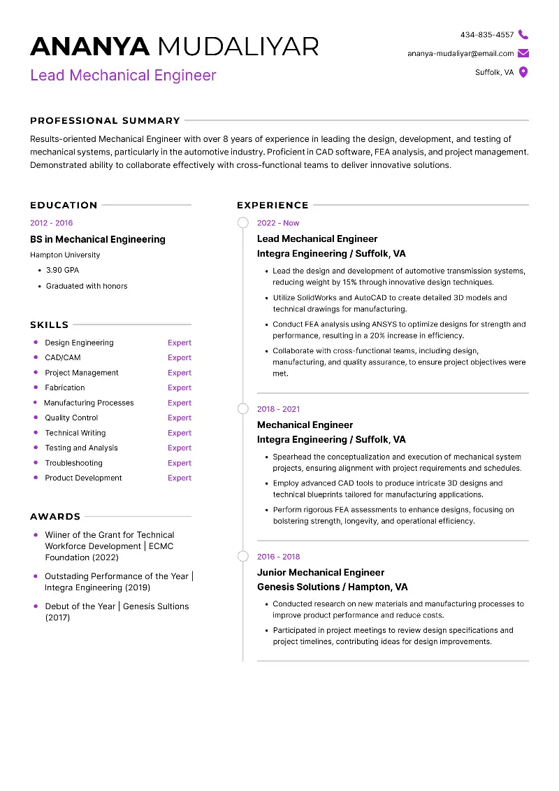 Mechanical Engineering Resume Examples and Templates
