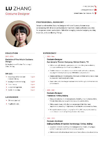 Costume Designer Resume Costume Designer Resume