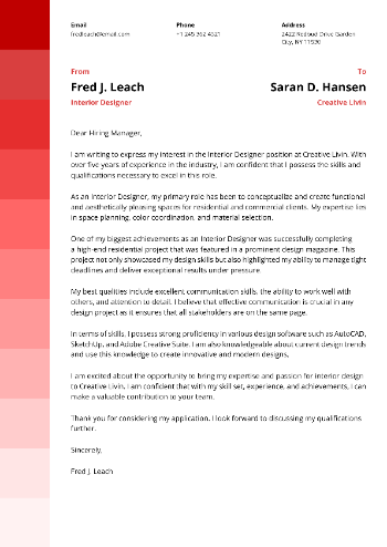 Interior Designer Cover Letter Sample Interior Designer Cover Letter Sample