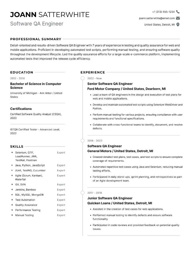 QA Engineer Resume Examples and Guide for 2025