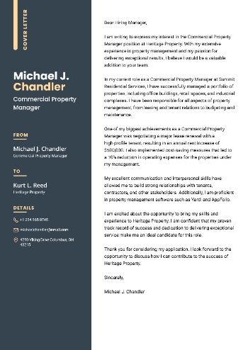 Commercial Property Manager Cover Letter Example Commercial Property Manager Cover Letter Example