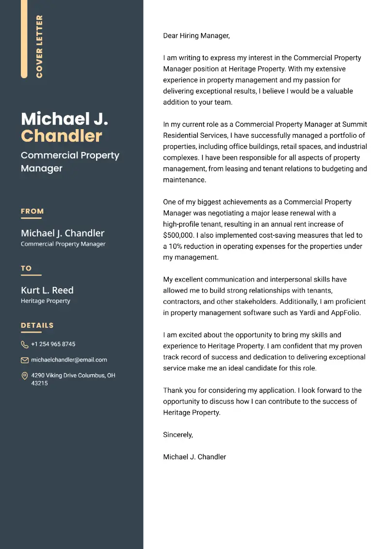 Commercial Property Manager Cover Letter Commercial Property Manager Cover Letter