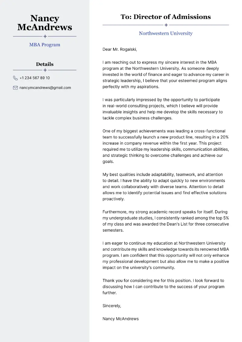 MBA Program Cover Letter MBA Program Cover Letter