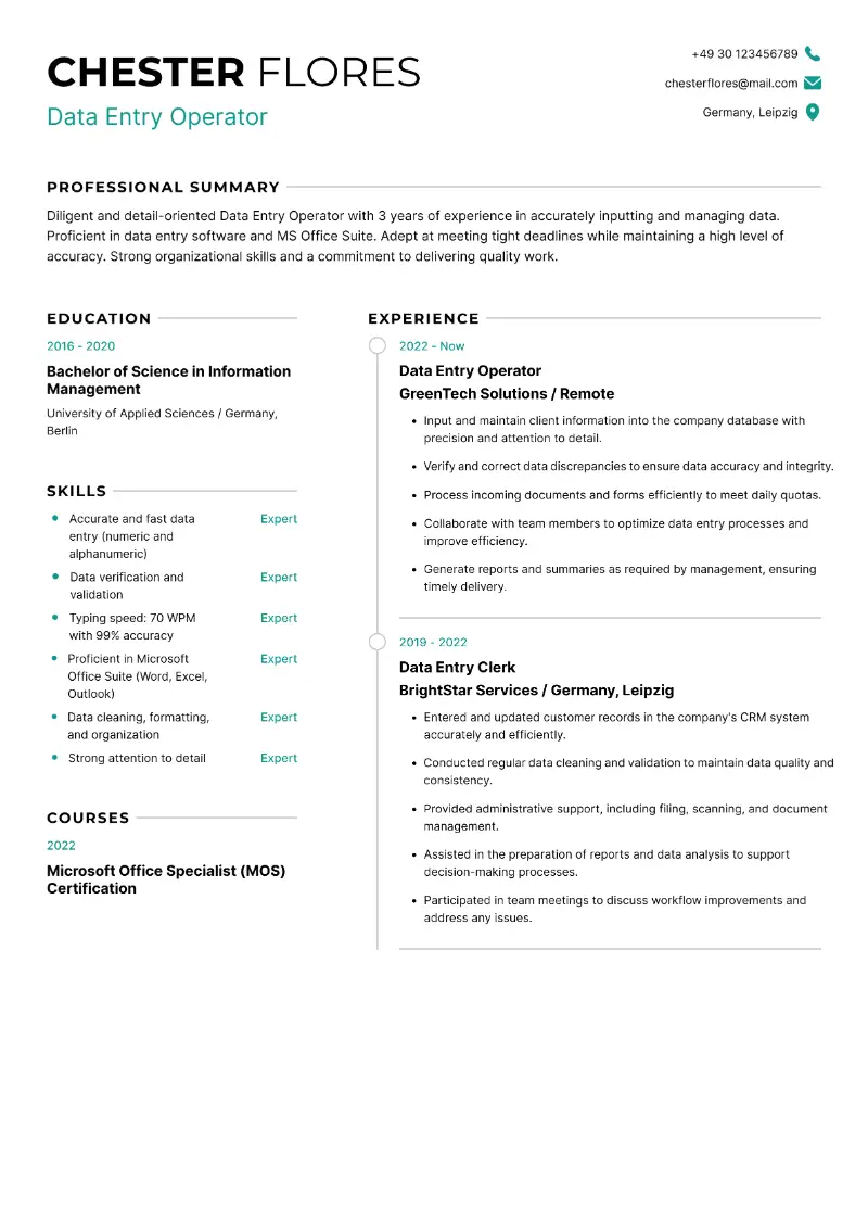 Data Entry Resume Examples and Templates for 2024