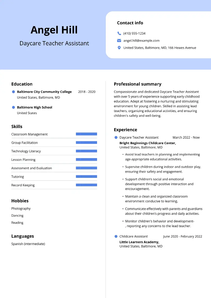 Daycare Teacher Assistant Resume Daycare Teacher Assistant Resume