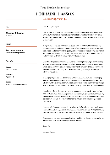 Food Service Supervisor Cover Letter Food Service Supervisor Cover Letter