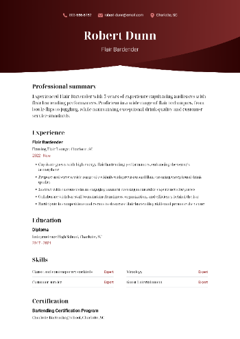 Flair Bardender Resume Flair Bardender Resume