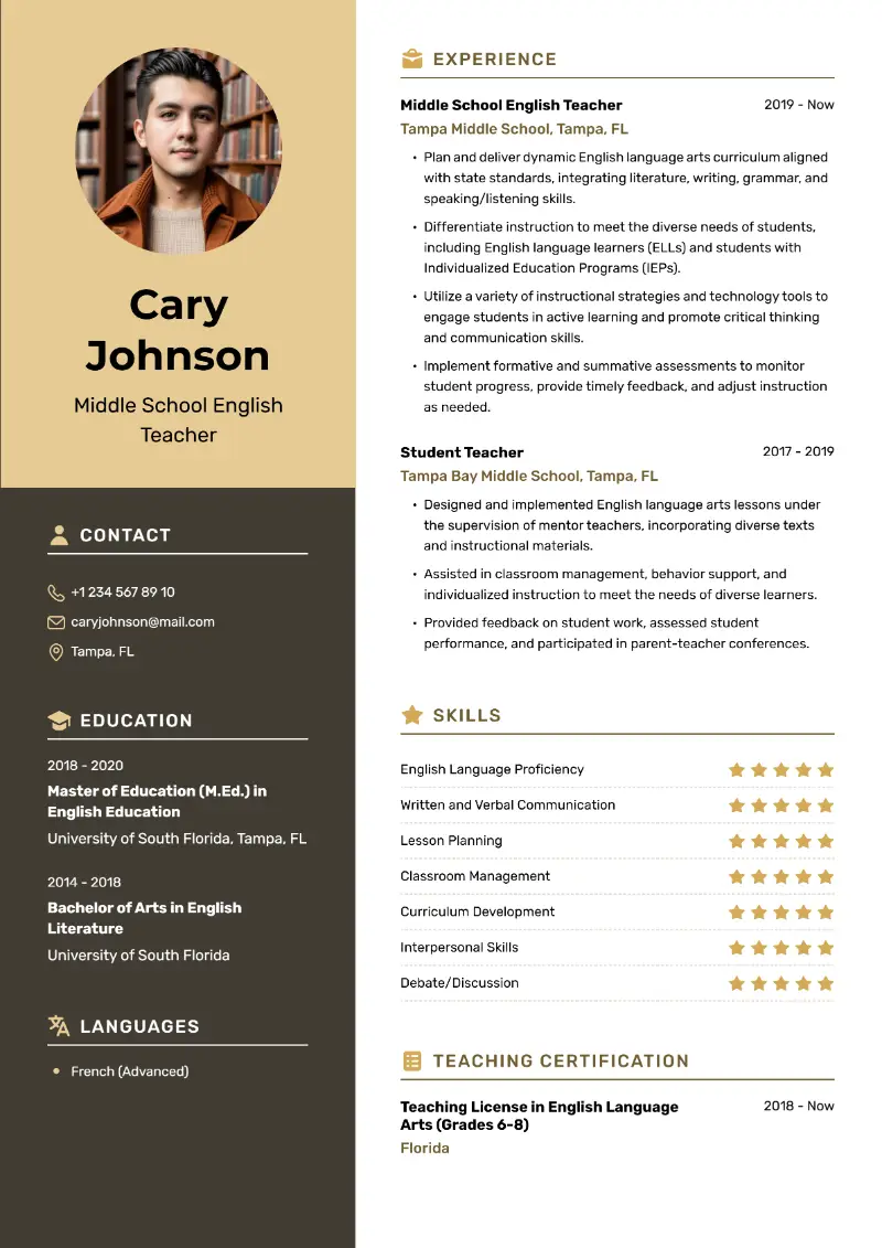 Middle School English Teacher Resume Middle School English Teacher Resume