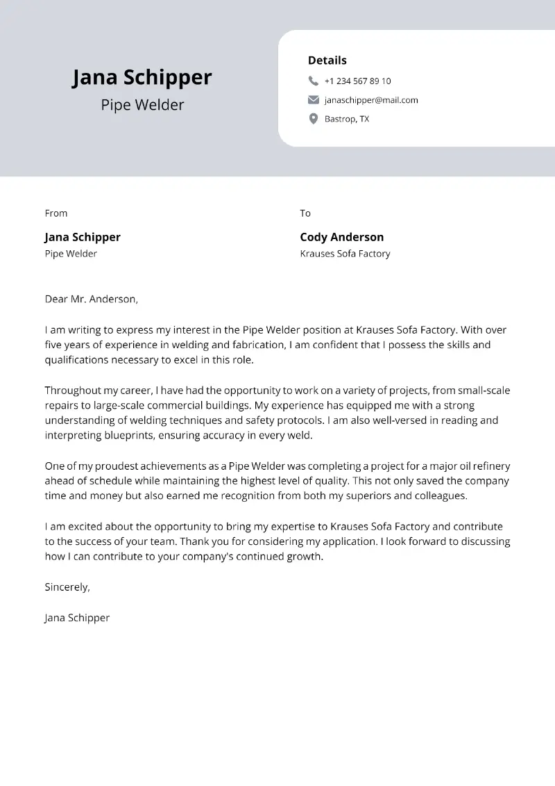 Pipe Welder Cover Letter Pipe Welder Cover Letter