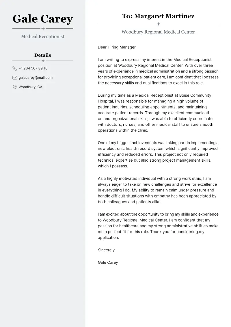 Medical Receptionist Cover Letter Medical Receptionist Cover Letter
