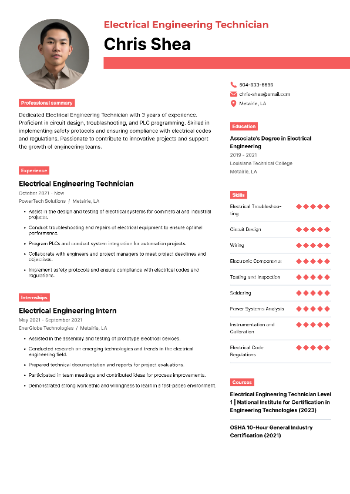 Electrical Engineering Technician Resume Electrical Engineering Technician Resume