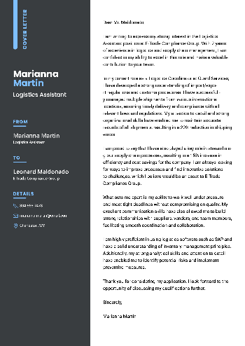 Logistics Assistant Cover Letter Sample Logistics Assistant Cover Letter Sample